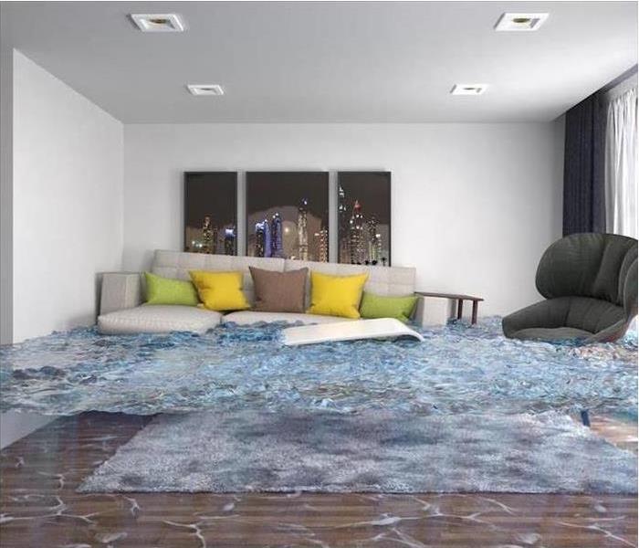 water flooding in to living room