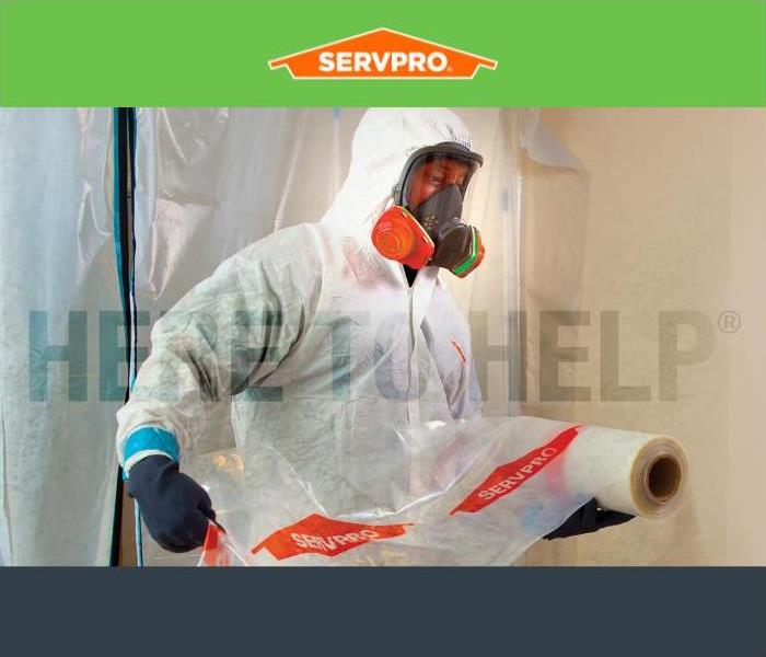 an employee in PPE in a mold damage containment zone